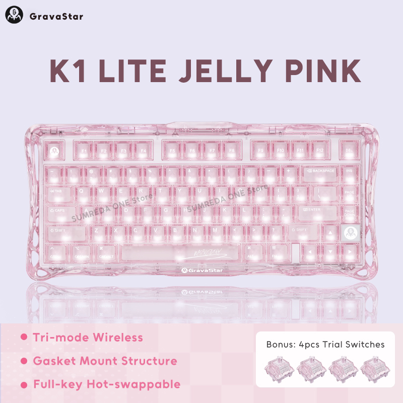 Pc Gaming Pink - K1 LITE JELLY PINK Keyboard Mekanik